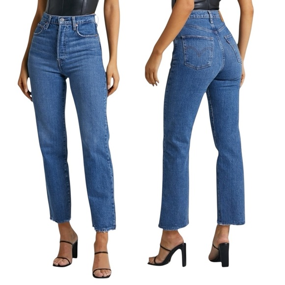 Levi’s Ribcage Straight Ankle Size 18W Medium Wash Raw Hem Wide Leg Crop - Picture 1 of 15